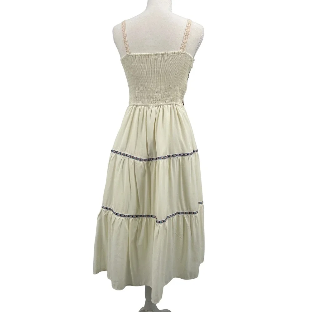 Cider Crochet Bodice Midi Dress Cream Boho Tiered Festival Summer Farmers Market